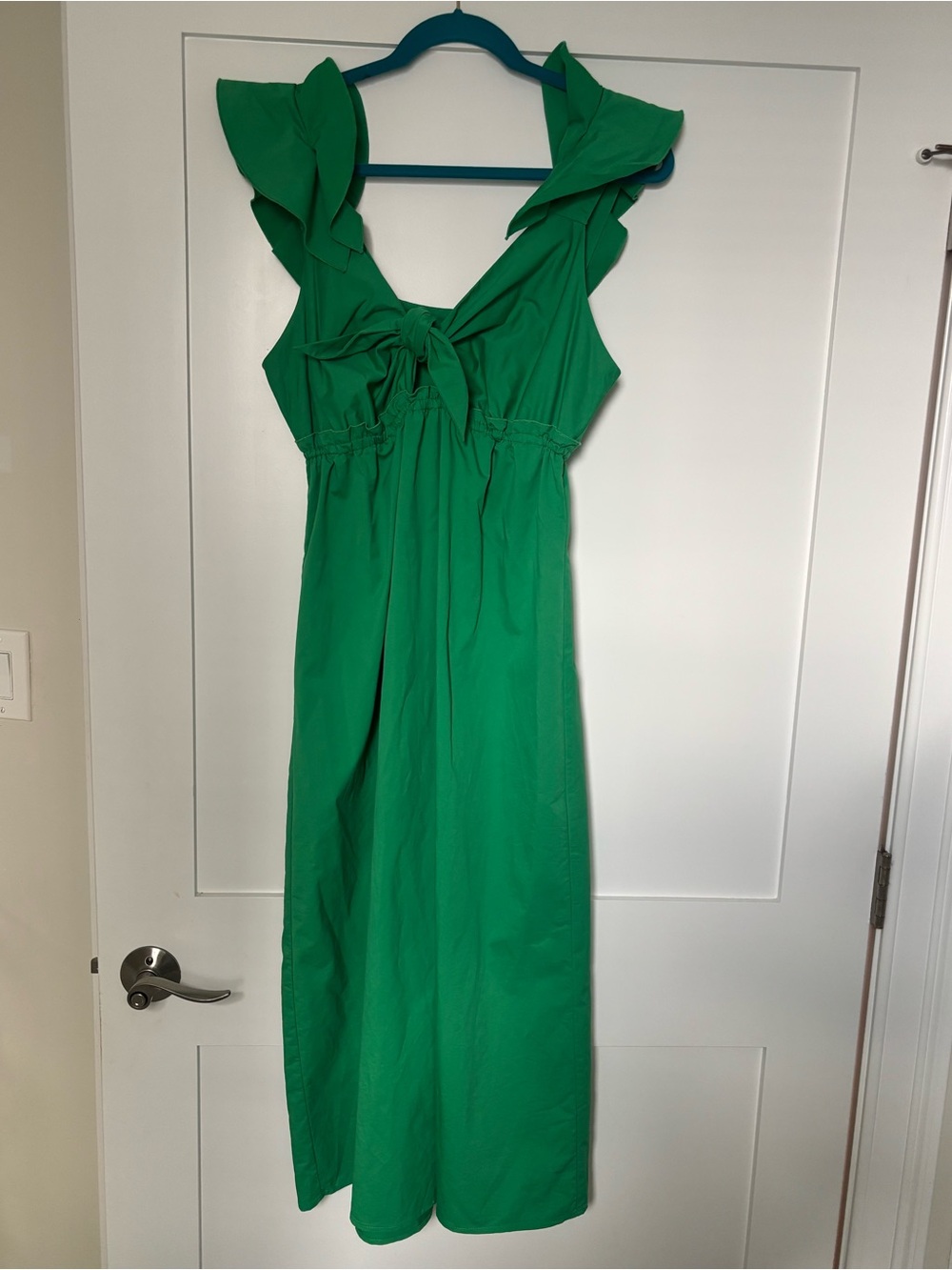 DREW Kelly Green Ruffle Sleeve Tie Front Midi Dress Size L